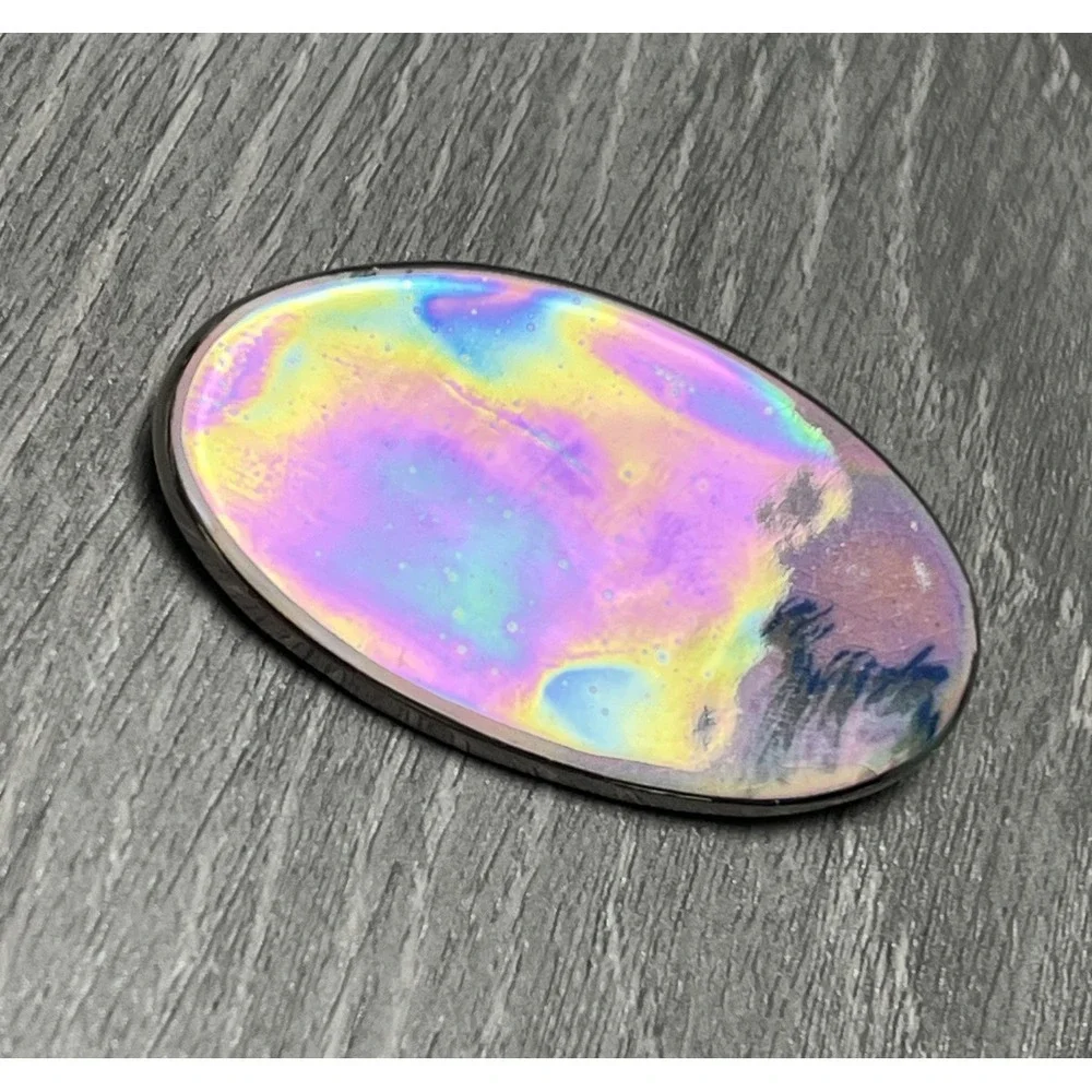 Iridescent Rainbow Oval Brooch Pin Abstract Art Enamel Resin Fashion Jewelry